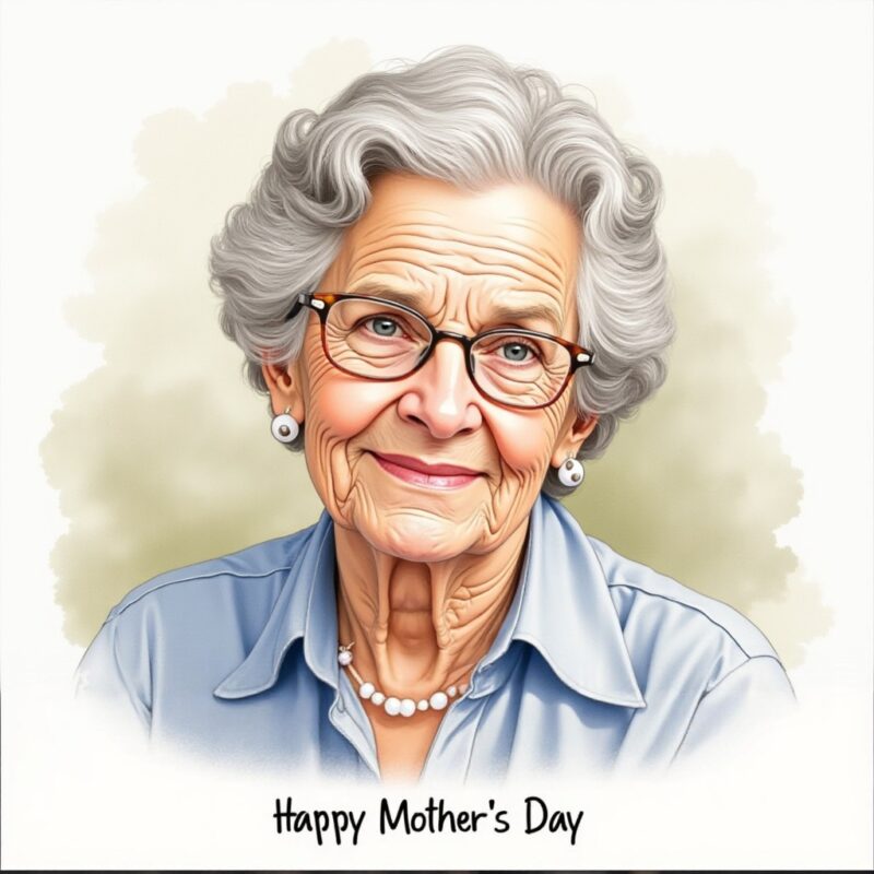 Hand-painted watercolor portrait of an elderly mother, a perfect custom watercolor gift for Mother’s Day.